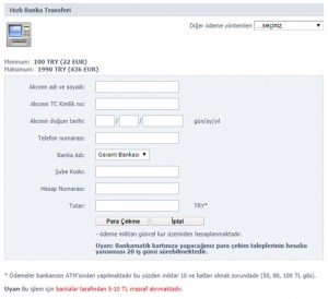 hızlı banka transferi ile para çekme
